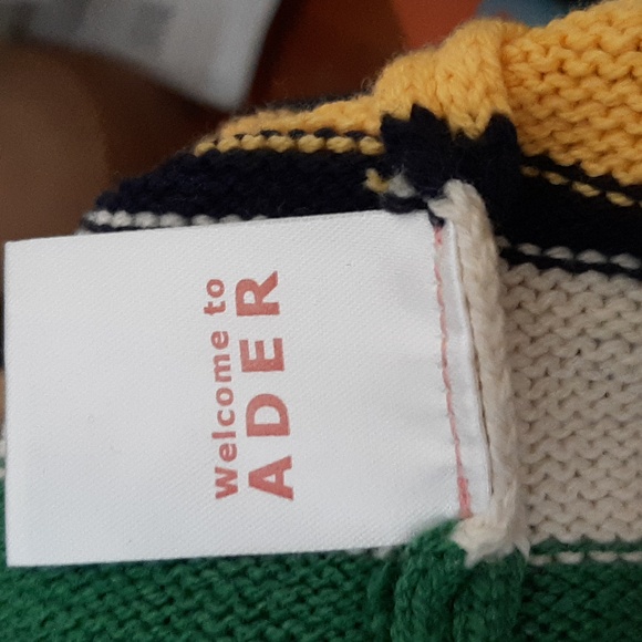 ADER 3 Unisex sleeveless knit sweater green yellow black strioes on cream small - Picture 6 of 7